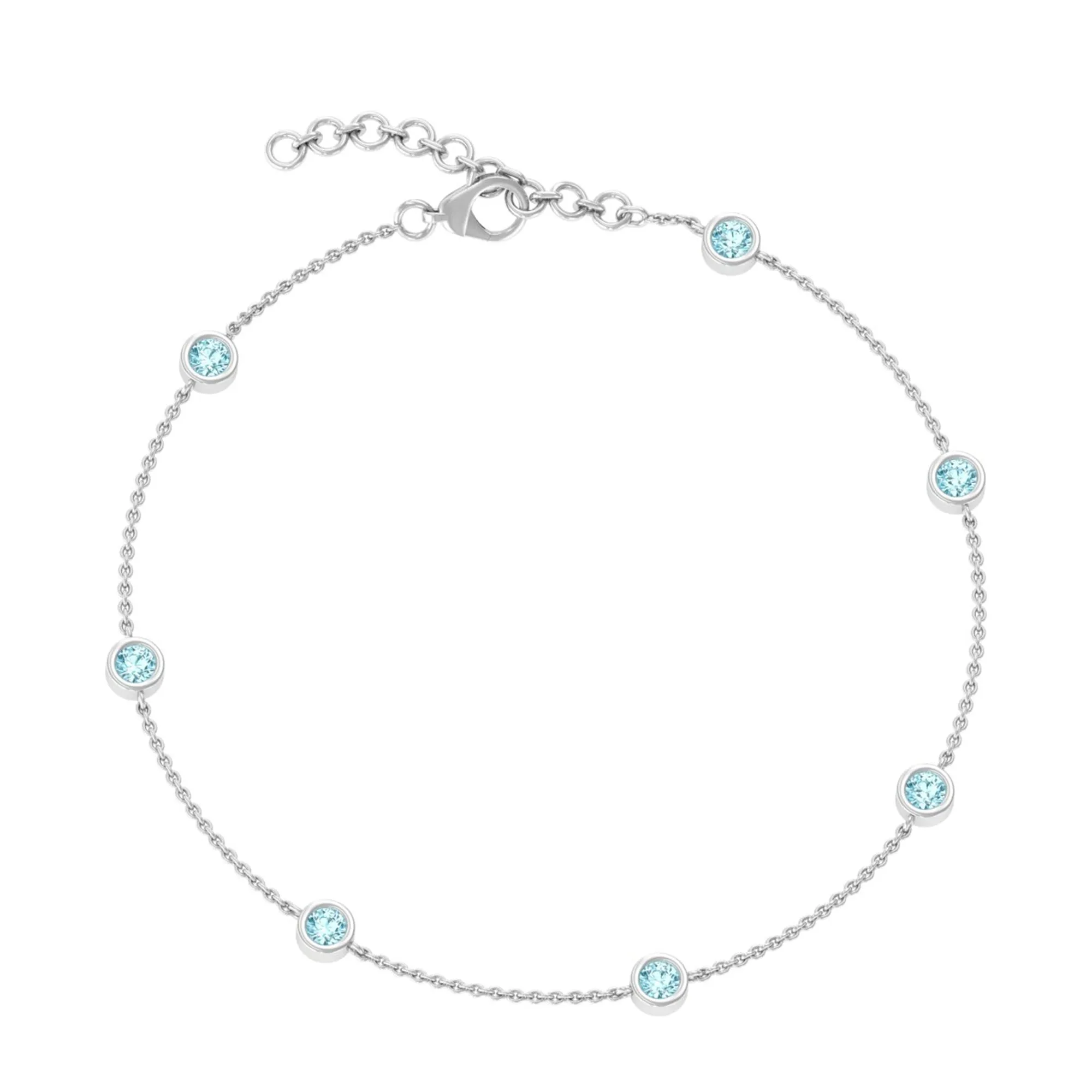 0.75 CT Bezel Set Aquamarine Seven Stone Station Chain Bracelet