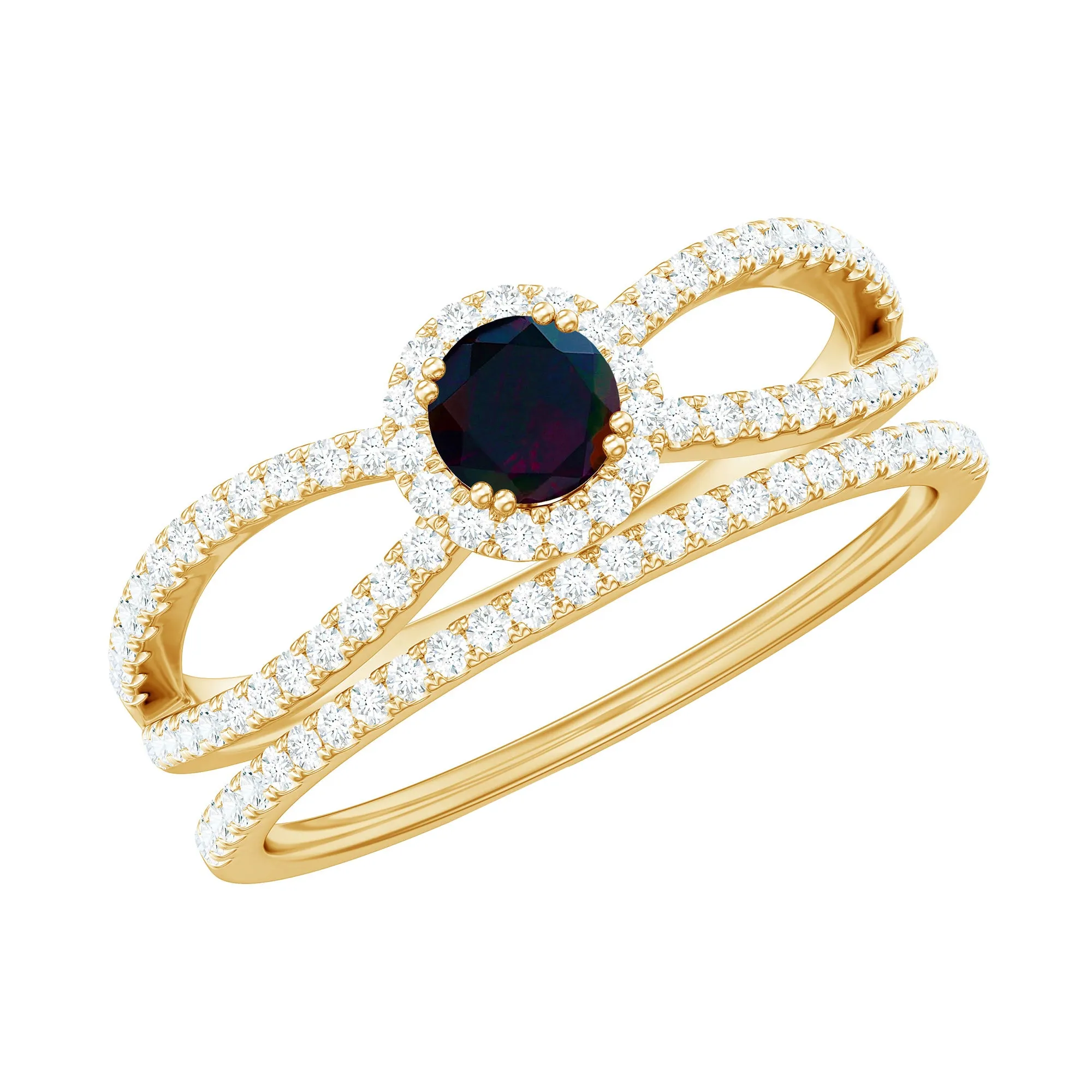 0.75 CT Black Opal Wedding Ring Set with Moissanite in Gold