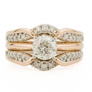 0.96ctw Round Diamond Solitaire Engagement and 0.39ctw Accented Band Bridal Set 14K Two-Tone Gold -Size 6.5