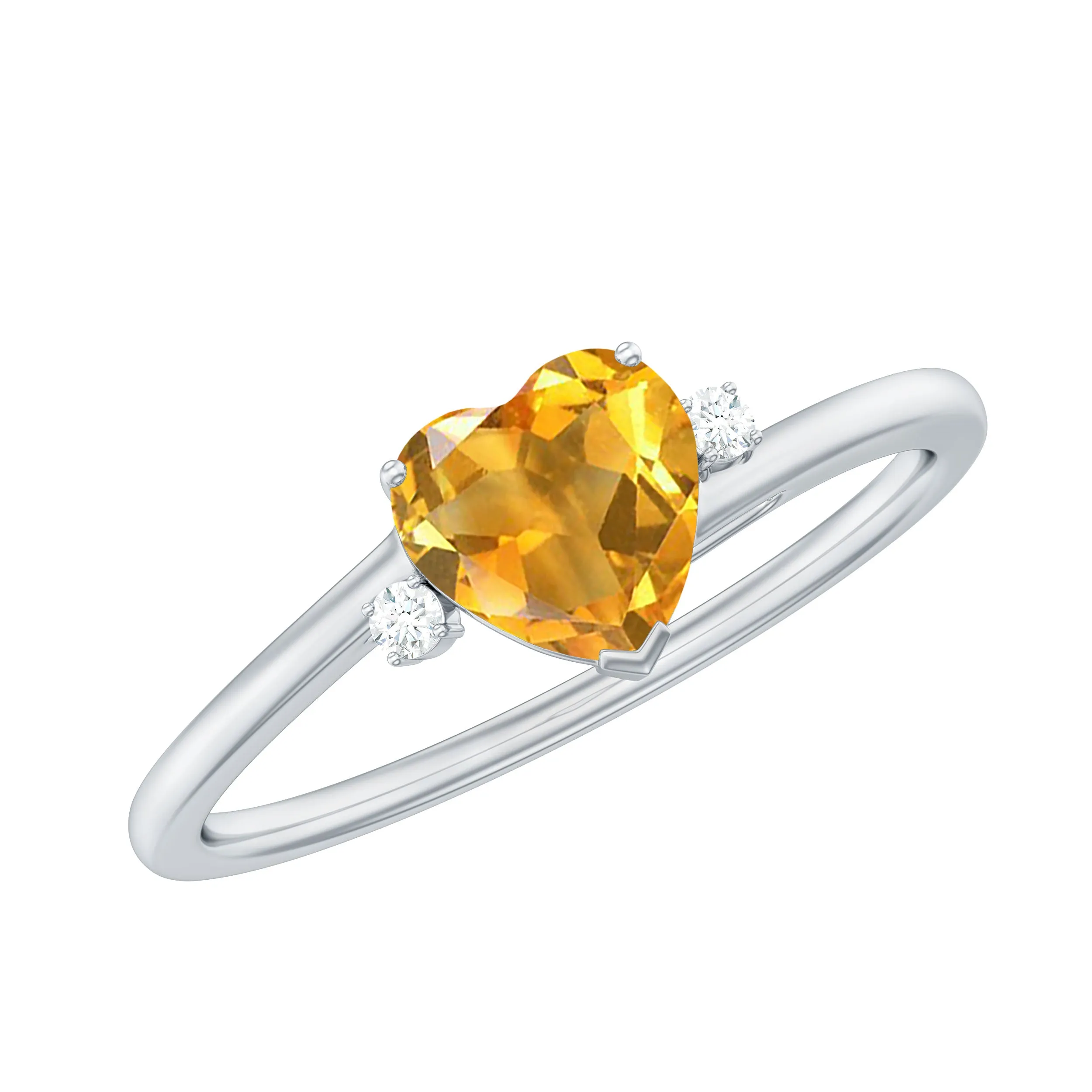 1 CT Heart Shape Citrine Solitaire Promise Ring with Diamond