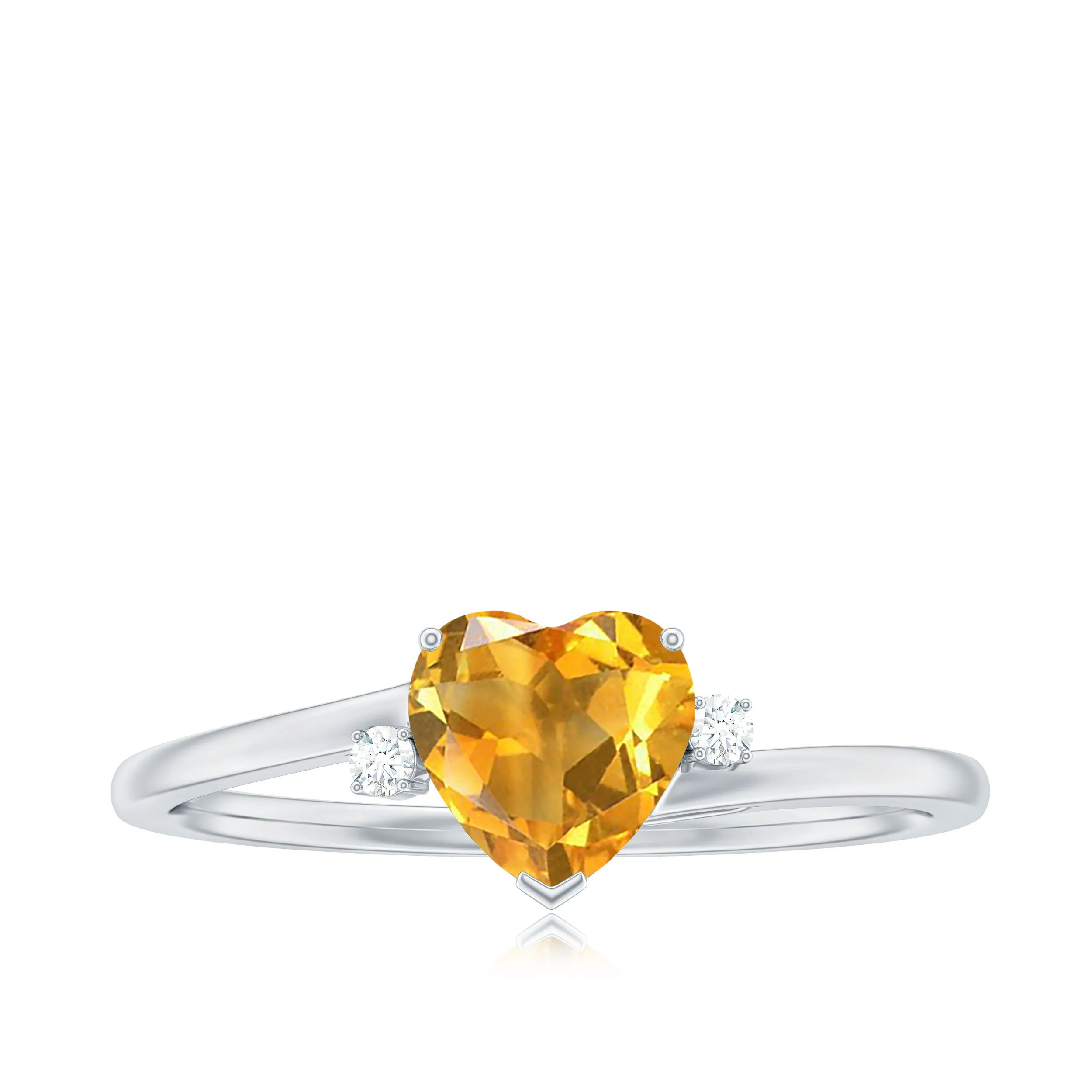 1 CT Heart Shape Citrine Solitaire Promise Ring with Diamond