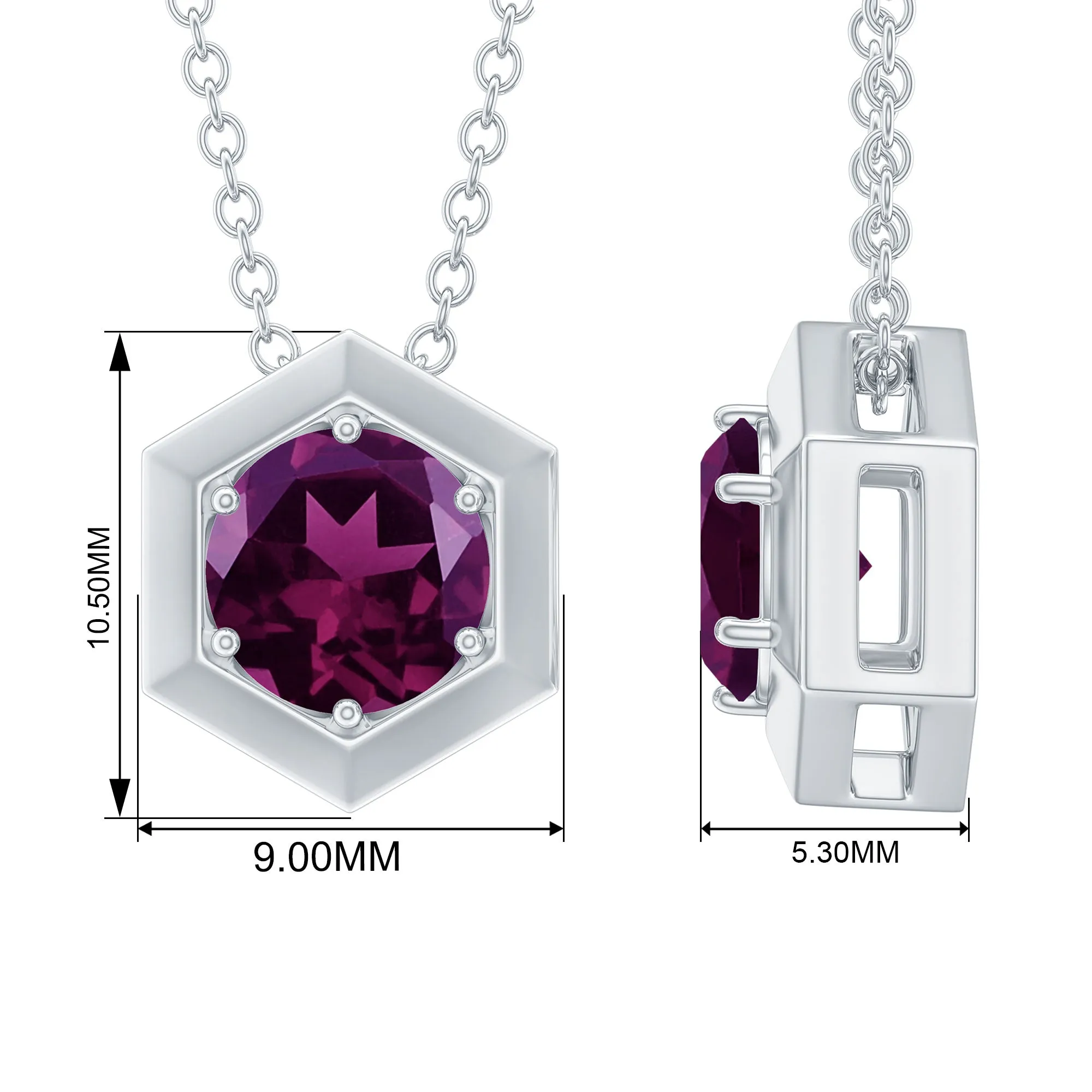 1 CT Natural Rhodolite Solitaire Hexagon Pendant in Gold