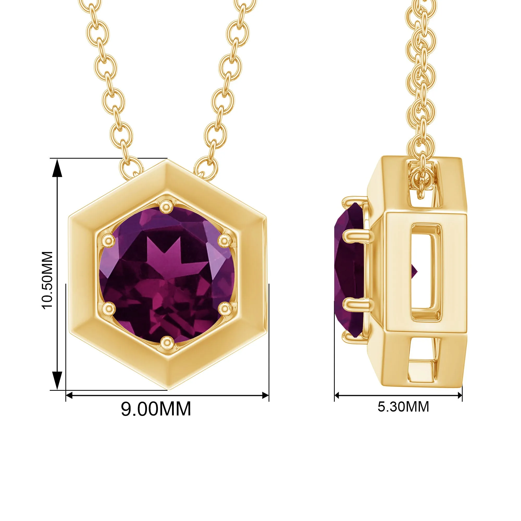 1 CT Natural Rhodolite Solitaire Hexagon Pendant in Gold