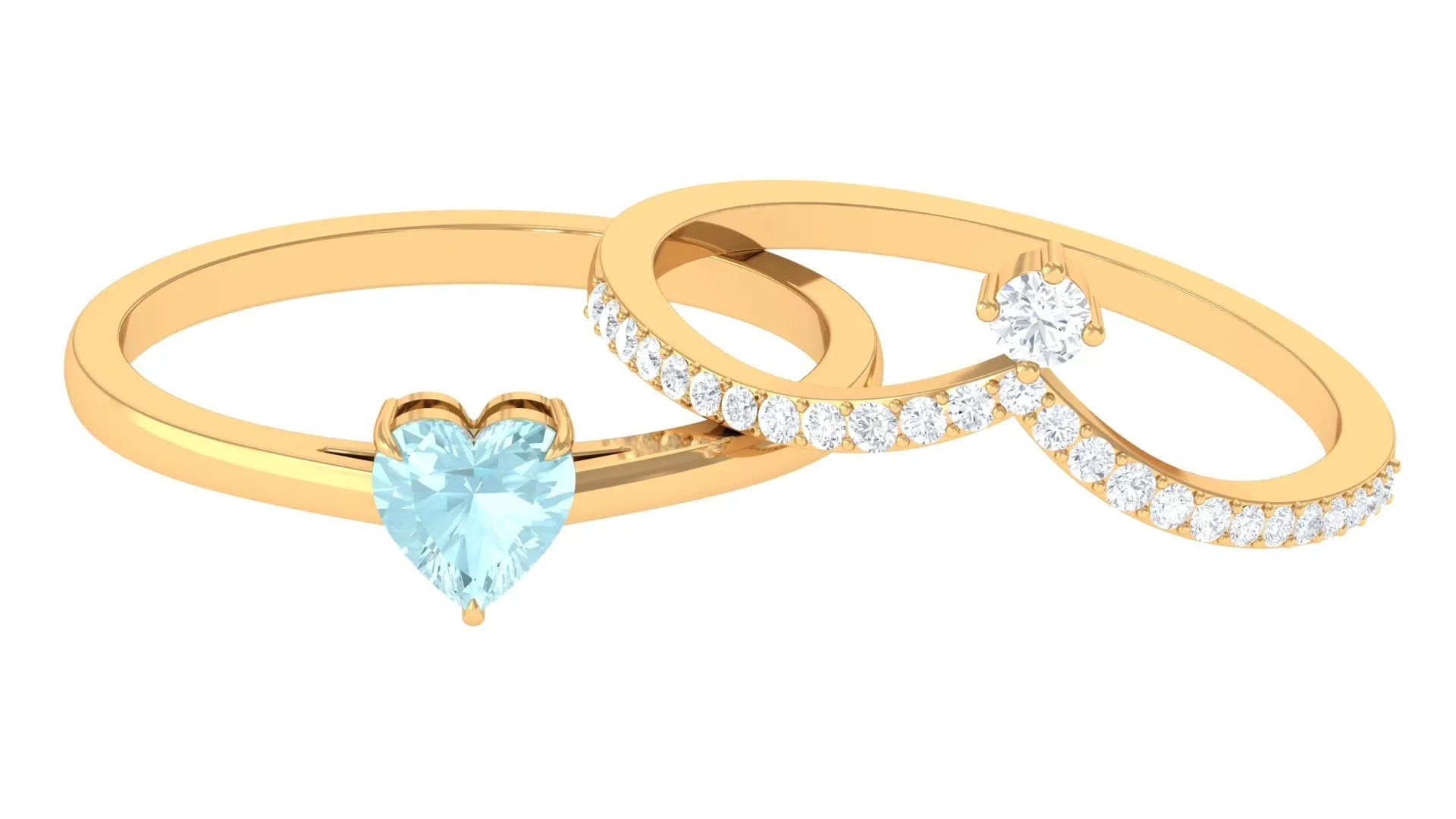 1 CT Sky Blue Topaz and Diamond Heart Ring Set