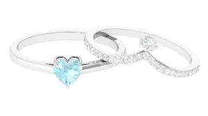 1 CT Sky Blue Topaz and Diamond Heart Ring Set