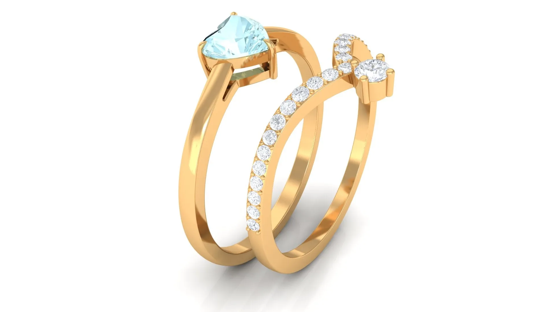 1 CT Sky Blue Topaz and Diamond Heart Ring Set