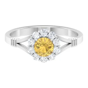 1 CT Split Shank Citrine Flower Engagement Ring with Diamond