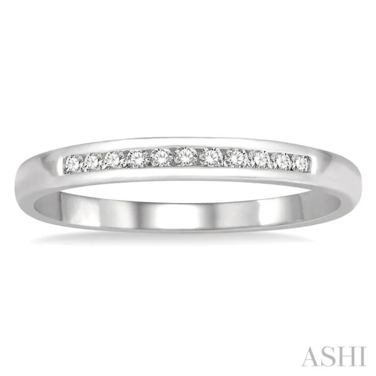 1/10 ctw Channel Set 11 Stone Round Cut Diamond Wedding Band in 14K White Gold