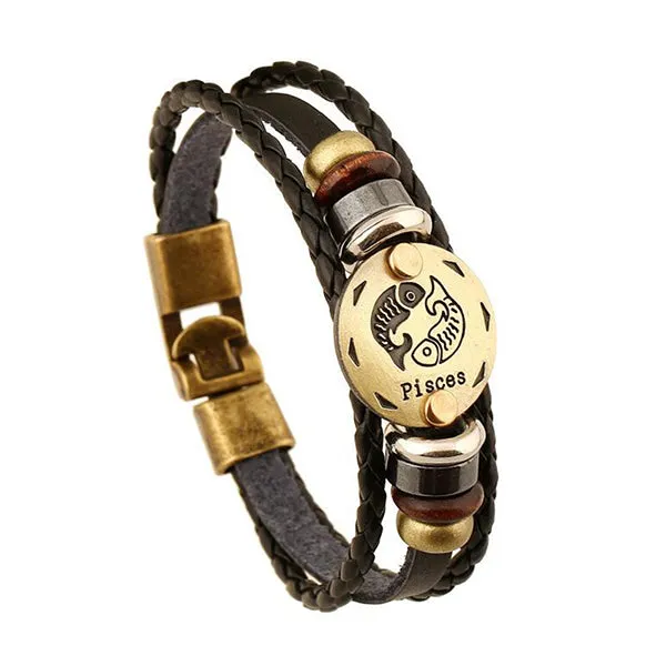 12 Constellations Bracelet 2018 New Fashion Jewelry Leather Bracelet Men Casual Personality Zodiac Signs Punk Bracelet XY160496