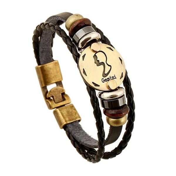 12 Constellations Bracelet 2018 New Fashion Jewelry Leather Bracelet Men Casual Personality Zodiac Signs Punk Bracelet XY160496