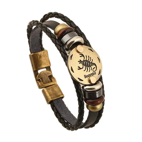 12 Constellations Bracelet 2018 New Fashion Jewelry Leather Bracelet Men Casual Personality Zodiac Signs Punk Bracelet XY160496