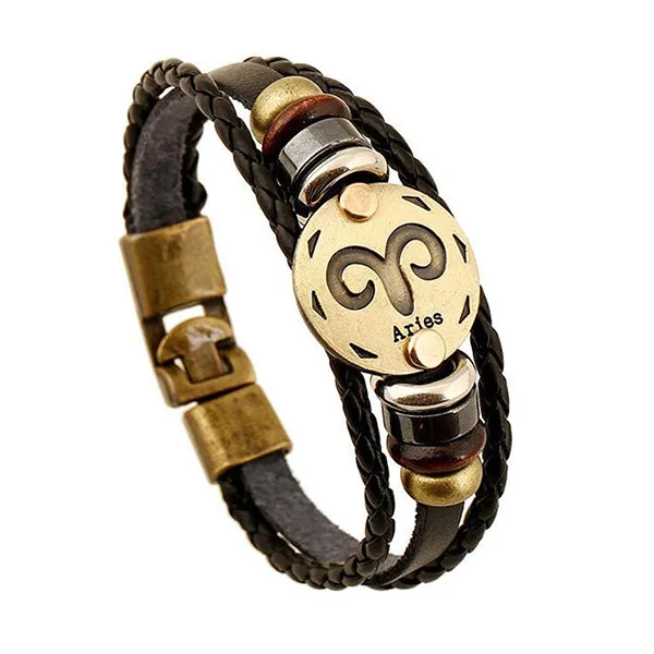 12 Constellations Bracelet 2018 New Fashion Jewelry Leather Bracelet Men Casual Personality Zodiac Signs Punk Bracelet XY160496