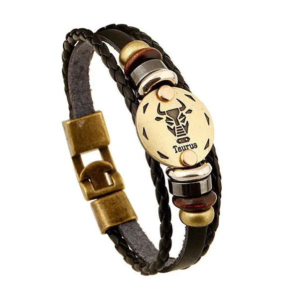 12 Constellations Bracelet 2018 New Fashion Jewelry Leather Bracelet Men Casual Personality Zodiac Signs Punk Bracelet XY160496