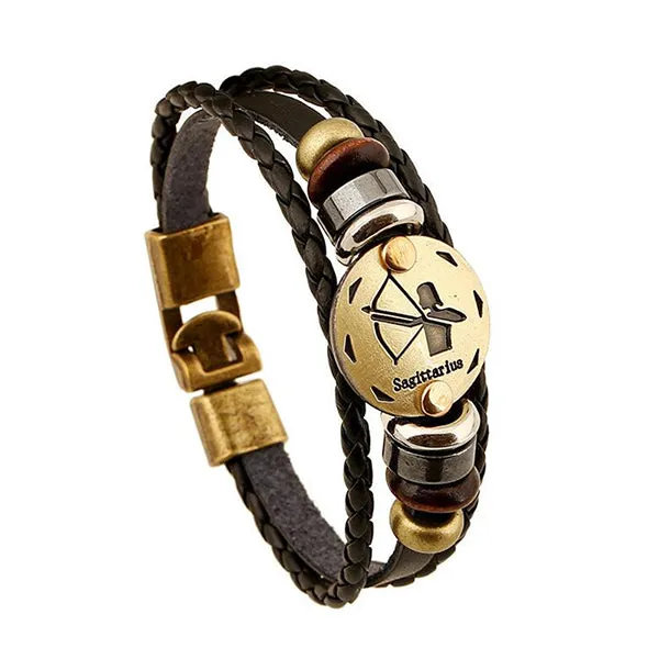 12 Constellations Bracelet 2018 New Fashion Jewelry Leather Bracelet Men Casual Personality Zodiac Signs Punk Bracelet XY160496