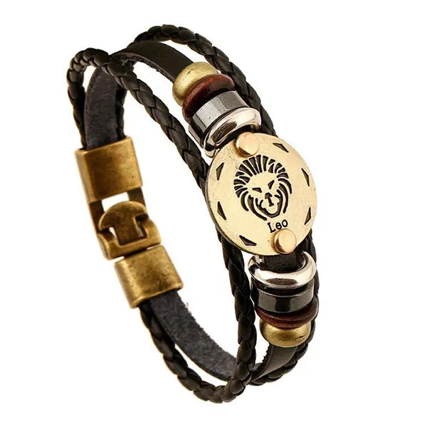 12 Constellations Bracelet 2018 New Fashion Jewelry Leather Bracelet Men Casual Personality Zodiac Signs Punk Bracelet XY160496