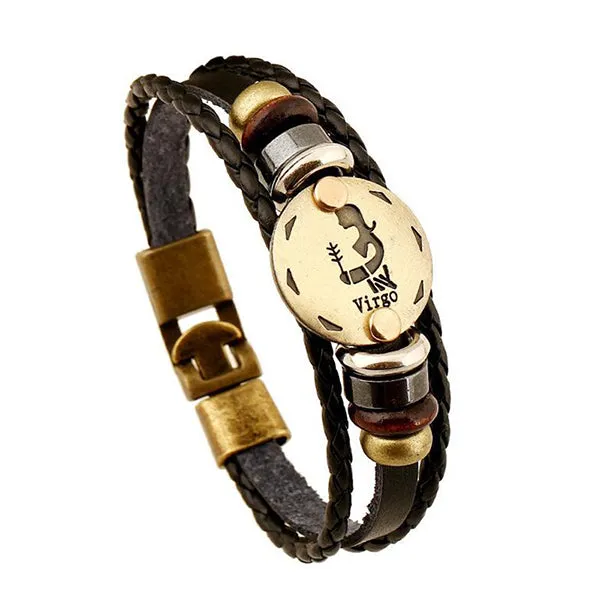 12 Constellations Bracelet 2018 New Fashion Jewelry Leather Bracelet Men Casual Personality Zodiac Signs Punk Bracelet XY160496