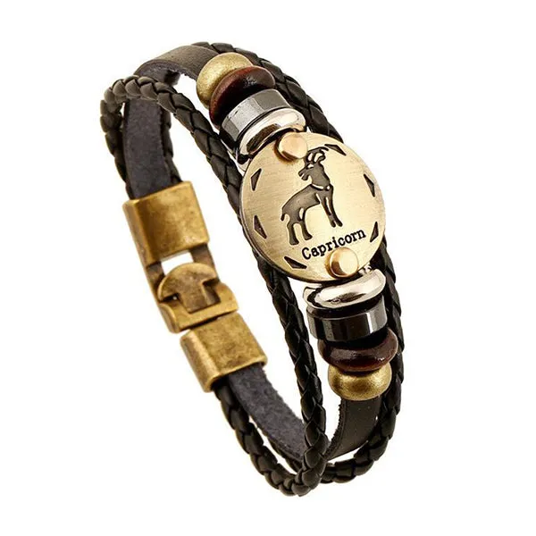 12 Constellations Bracelet 2018 New Fashion Jewelry Leather Bracelet Men Casual Personality Zodiac Signs Punk Bracelet XY160496