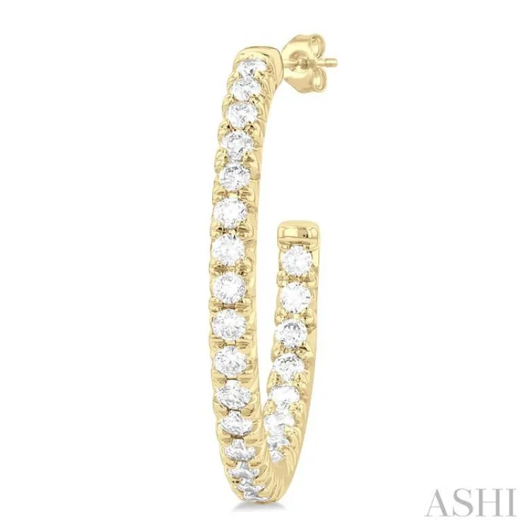 1/2 ctw French Pave Set Round Cut Diamond Fashion Half Hoop Earring in 14K Yellow Gold