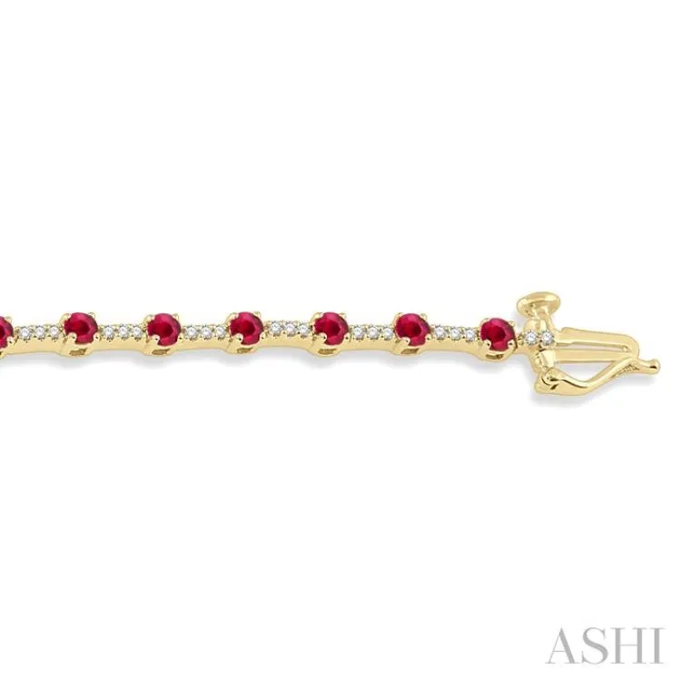 1/2 Ctw Round Cut Diamond & 2.5MM Ruby Precious Bracelet in 10K Yellow Gold