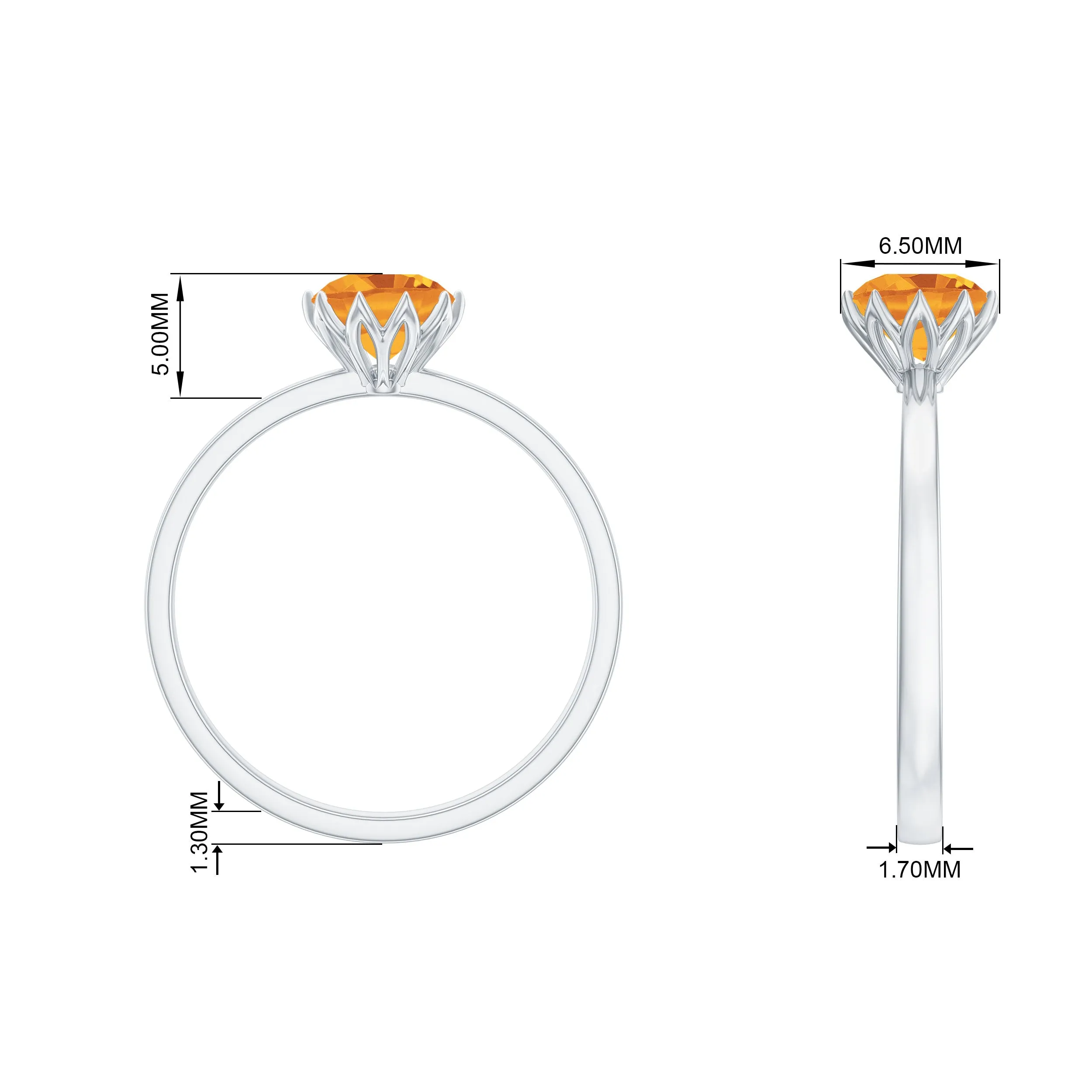 1.25 CT Real Citrine Solitaire Ring in Lotus Basket Setting