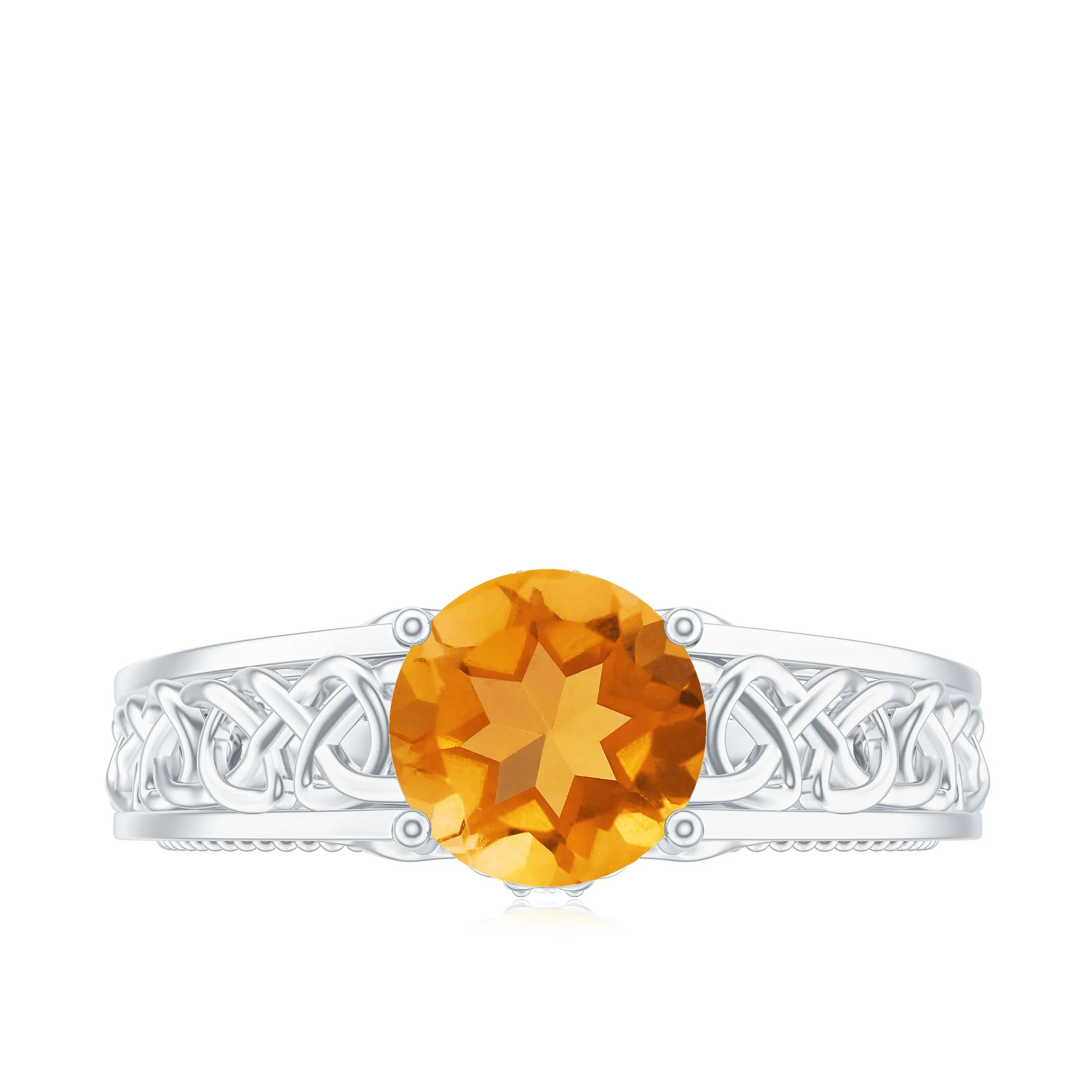 1.25 CT Vintage Style Citrine Solitaire Celtic Knot Band Ring with Diamond