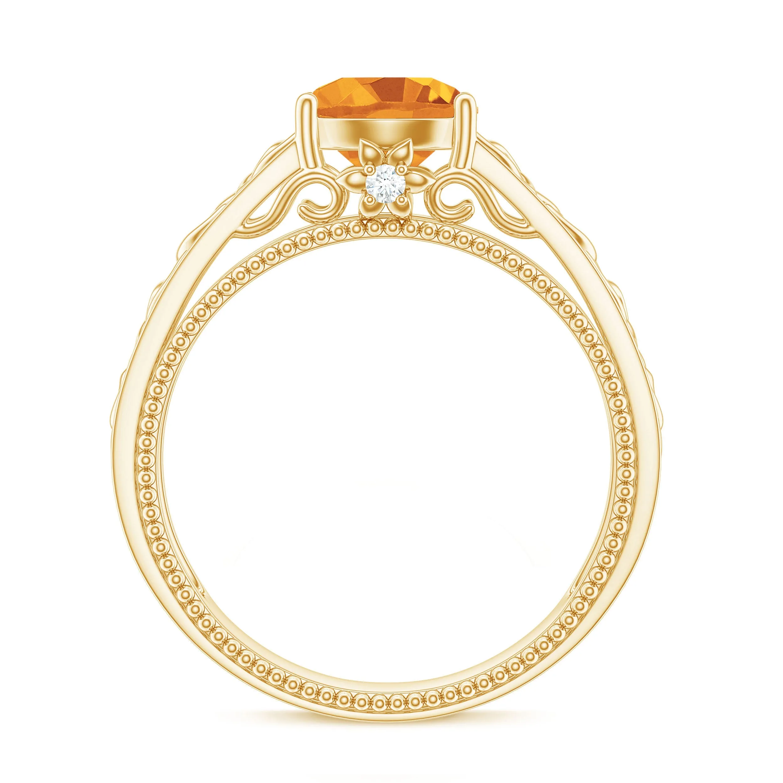 1.25 CT Vintage Style Citrine Solitaire Celtic Knot Band Ring with Diamond