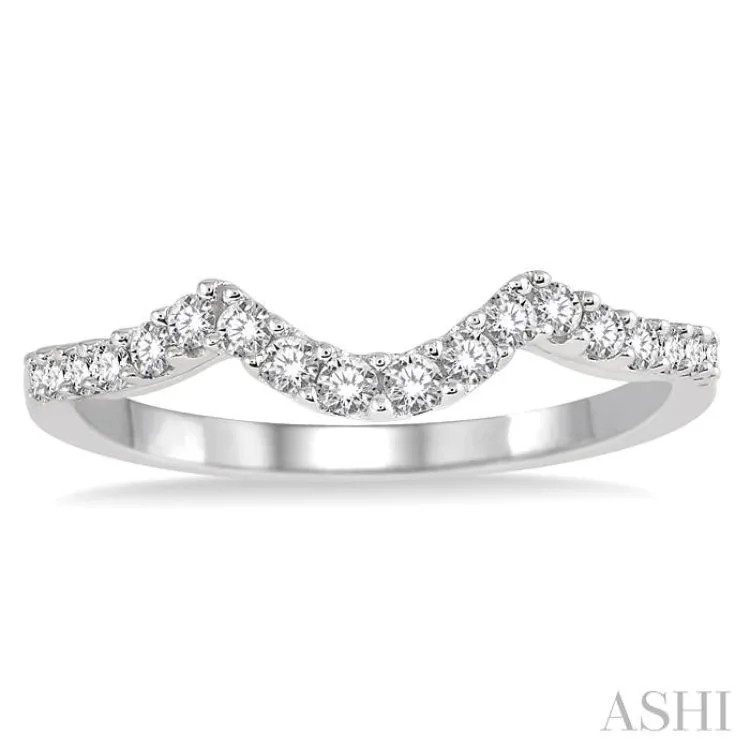 1/3 ctw Deep Curve Center Round Cut Diamond Wedding Band in 14K White Gold