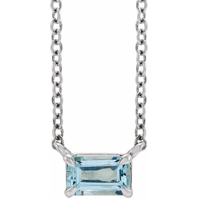 14K Gold Emerald Cut Gemstone 18" Necklaces