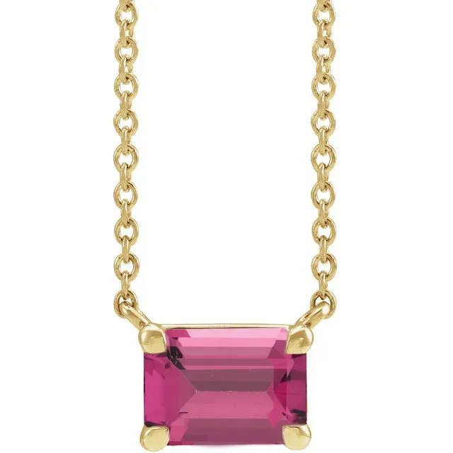 14K Gold Emerald Cut Gemstone 18" Necklaces