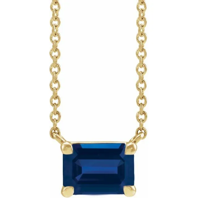 14K Gold Emerald Cut Gemstone 18" Necklaces