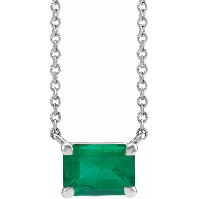 14K Gold Emerald Cut Gemstone 18" Necklaces