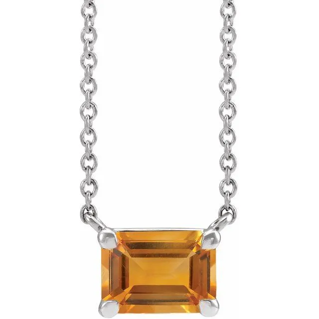 14K Gold Emerald Cut Gemstone 18" Necklaces