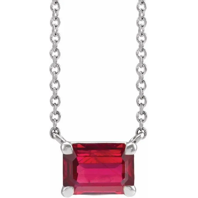 14K Gold Emerald Cut Gemstone 18" Necklaces