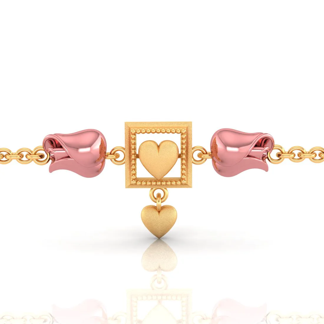 14k Gold Geometric Square And Pink Cz Yellows Bracelet