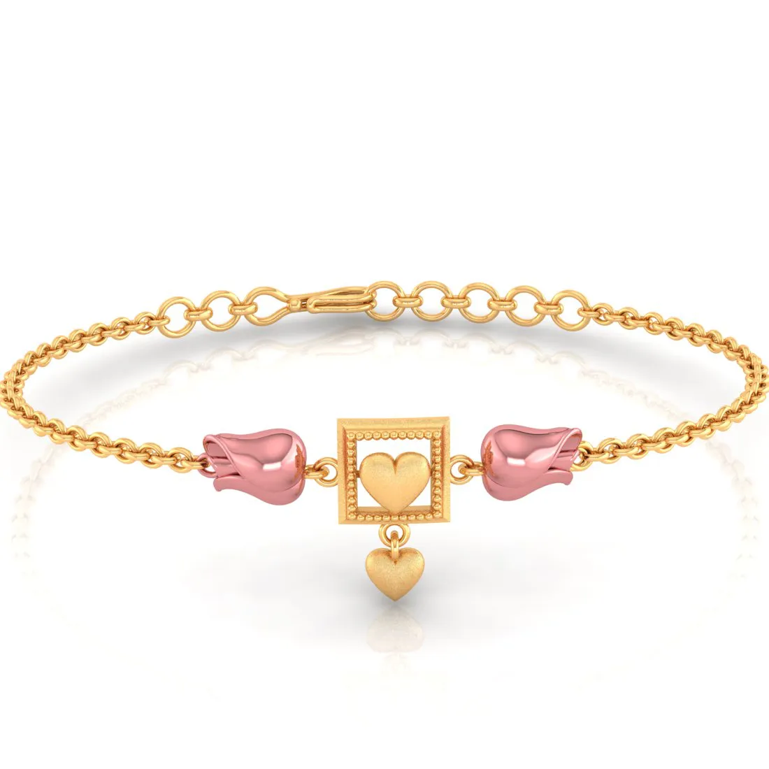 14k Gold Geometric Square And Pink Cz Yellows Bracelet