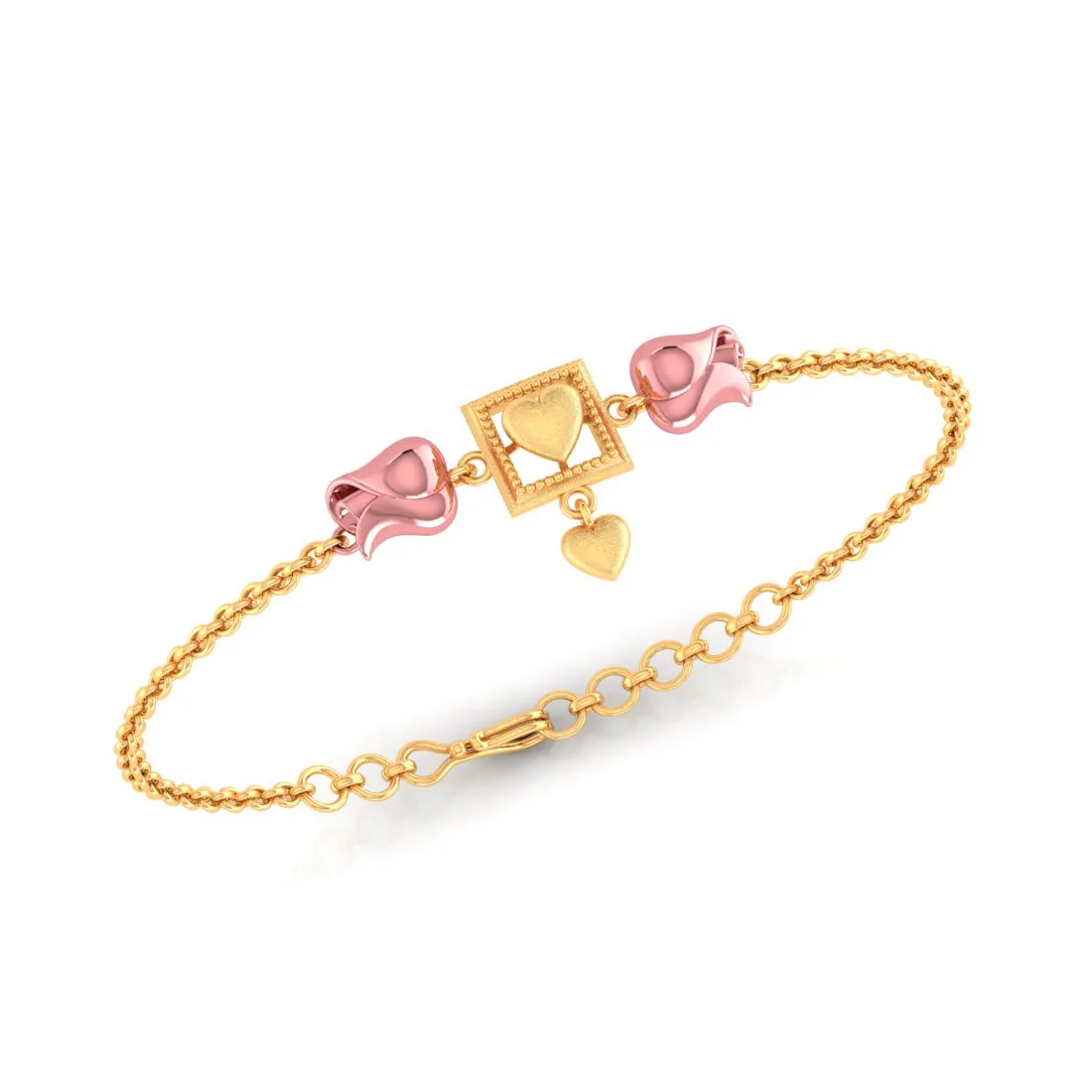 14k Gold Geometric Square And Pink Cz Yellows Bracelet