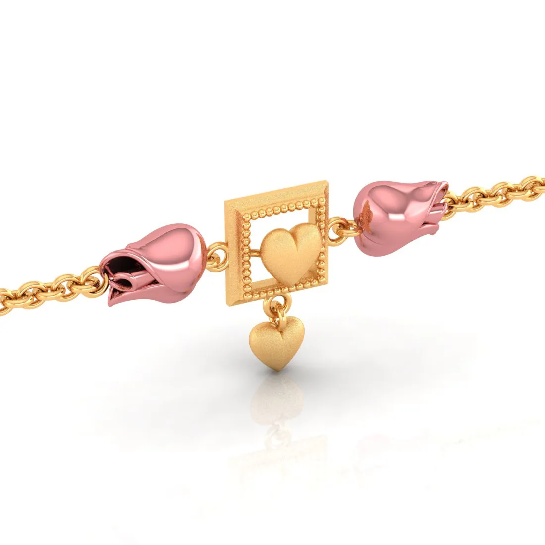 14k Gold Geometric Square And Pink Cz Yellows Bracelet