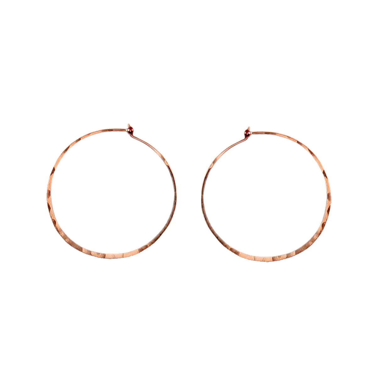 14k Gold Medium Thin Hammered Hoop Earrings