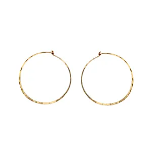 14k Gold Medium Thin Hammered Hoop Earrings