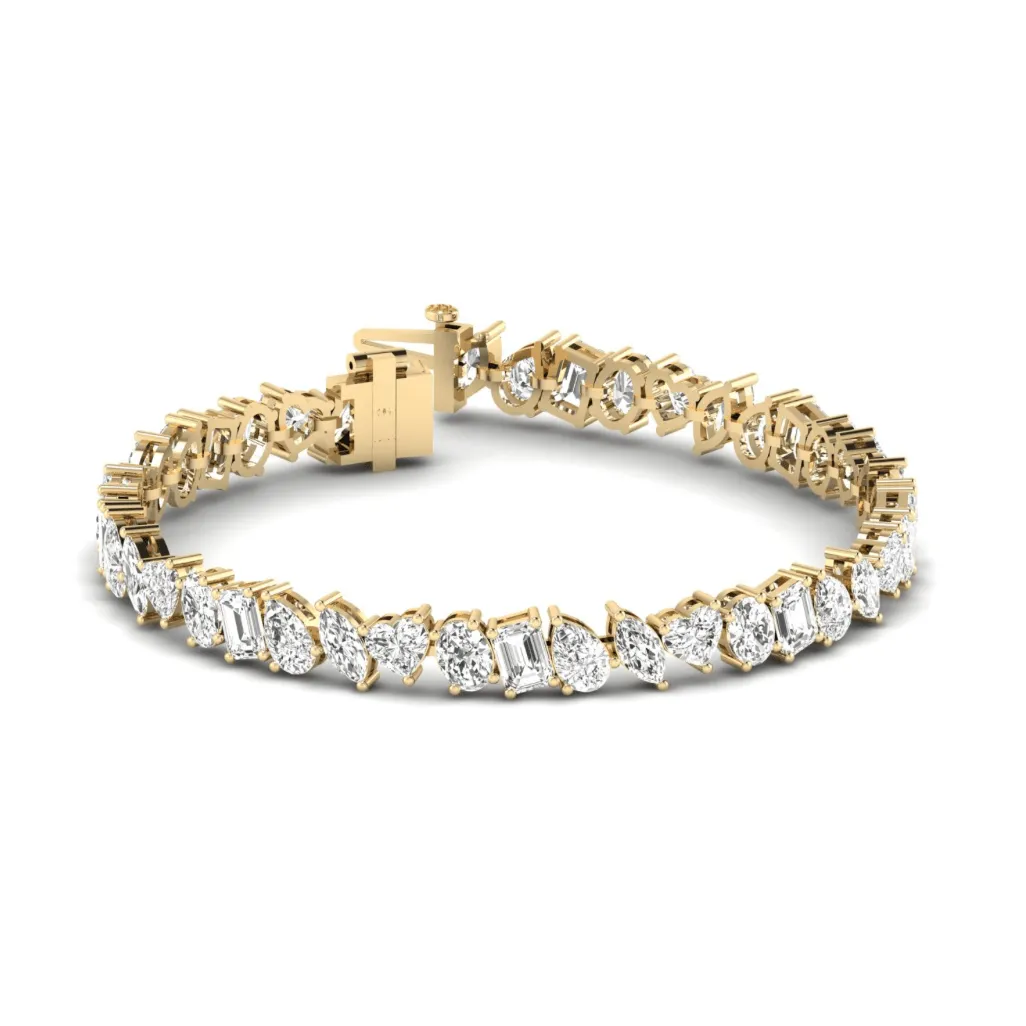 14K or 18K Gold and Multi-Shape Diamond 14.1 ct Tennis Bracelet, Lab Grown