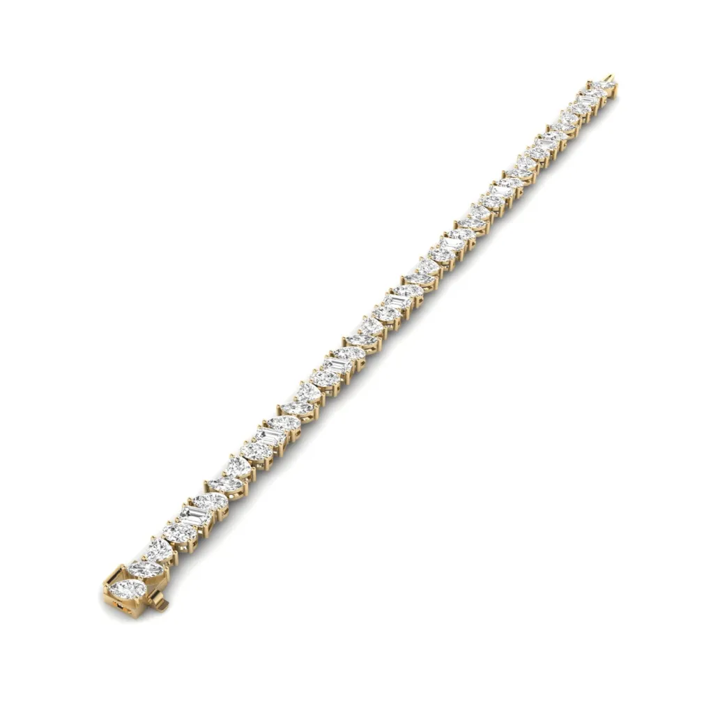 14K or 18K Gold and Multi-Shape Diamond 14.1 ct Tennis Bracelet, Lab Grown