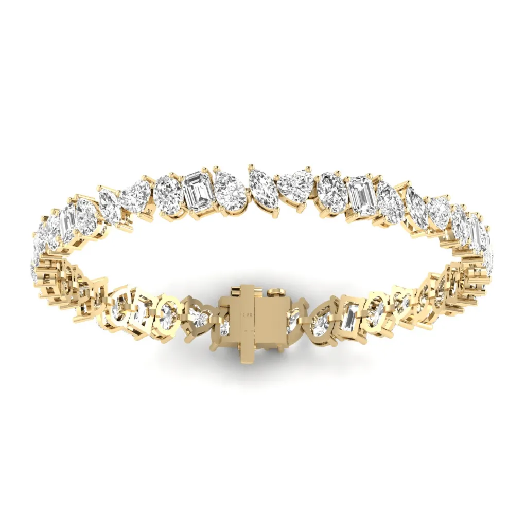 14K or 18K Gold and Multi-Shape Diamond 14.1 ct Tennis Bracelet, Lab Grown