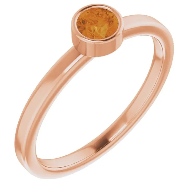 14K Rose 4 mm Natural Citrine Ring