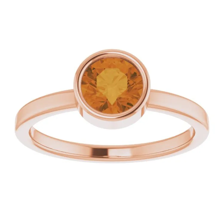 14K Rose 6 mm Natural Citrine Ring