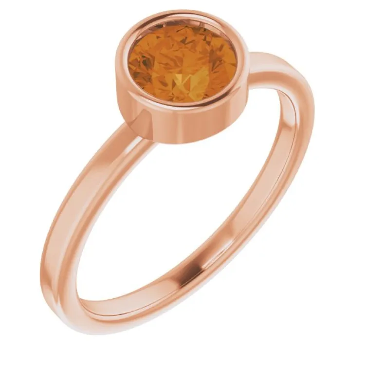 14K Rose 6 mm Natural Citrine Ring