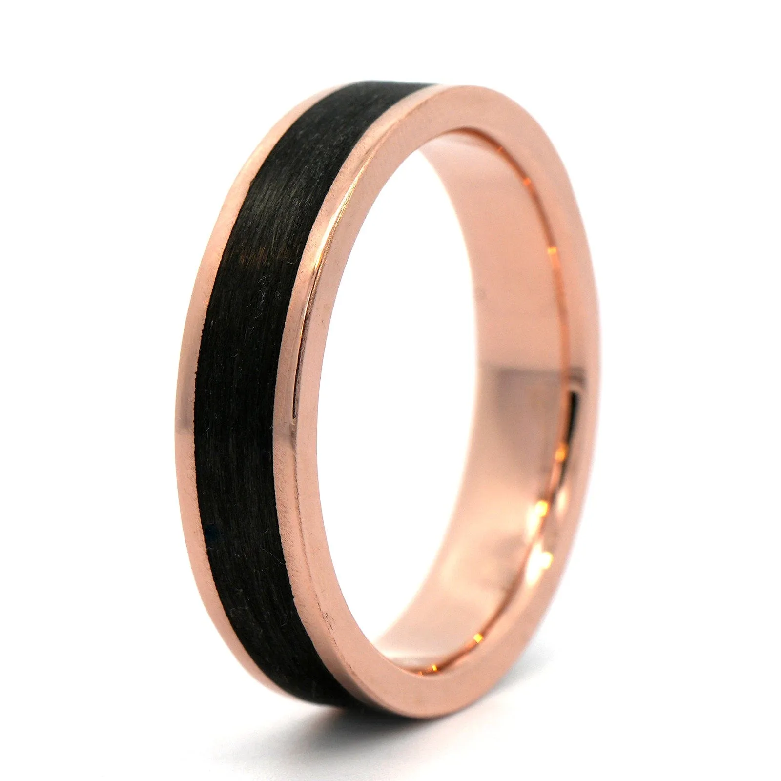 14K Rose Gold 5mm Comfort Fit Carbon Fiber Wedding Band