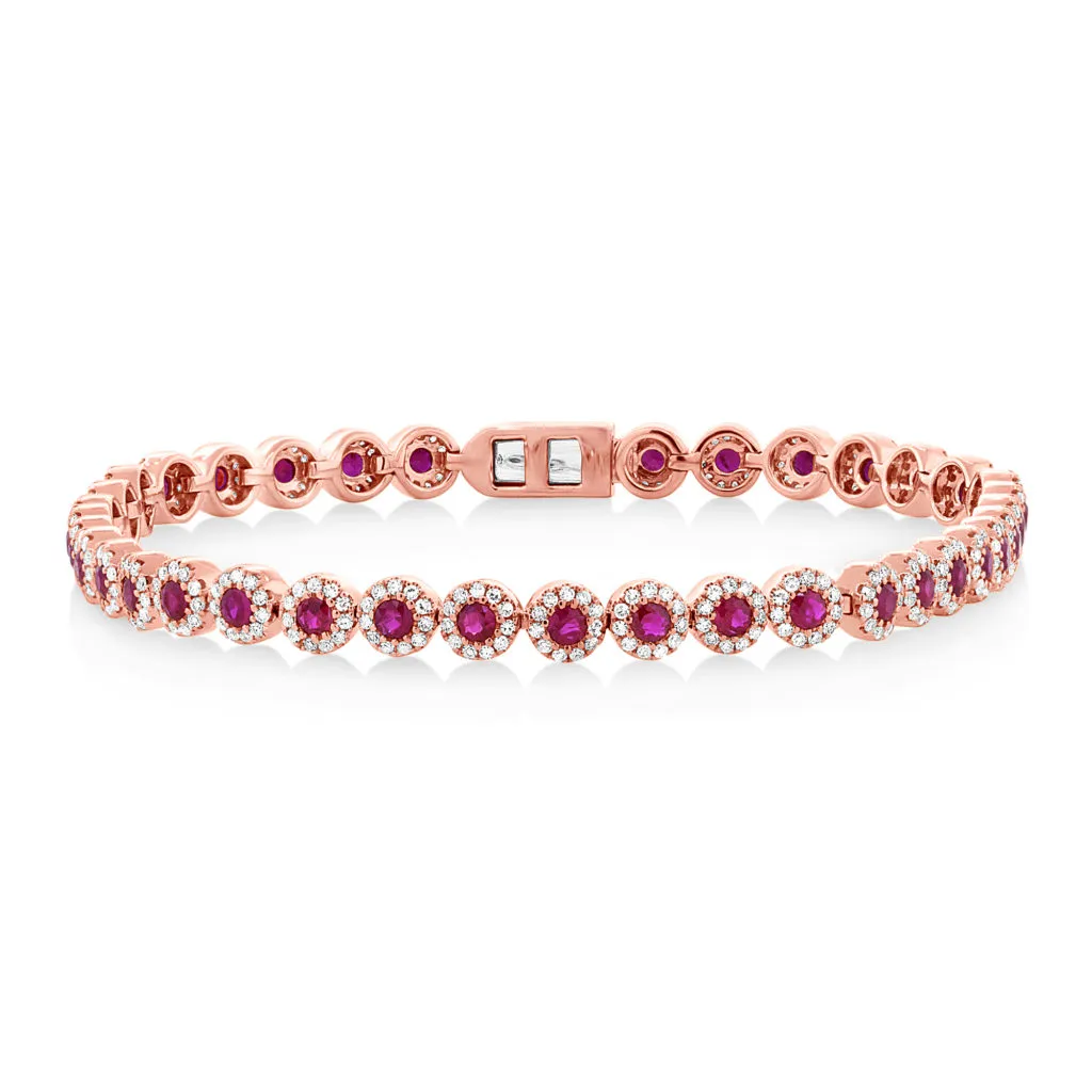 14K Rose Gold Ruby and Diamond Tennis Bracelet