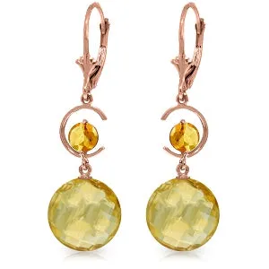 14K Solid Rose Gold Leverback Earrings Natural Citrine Class