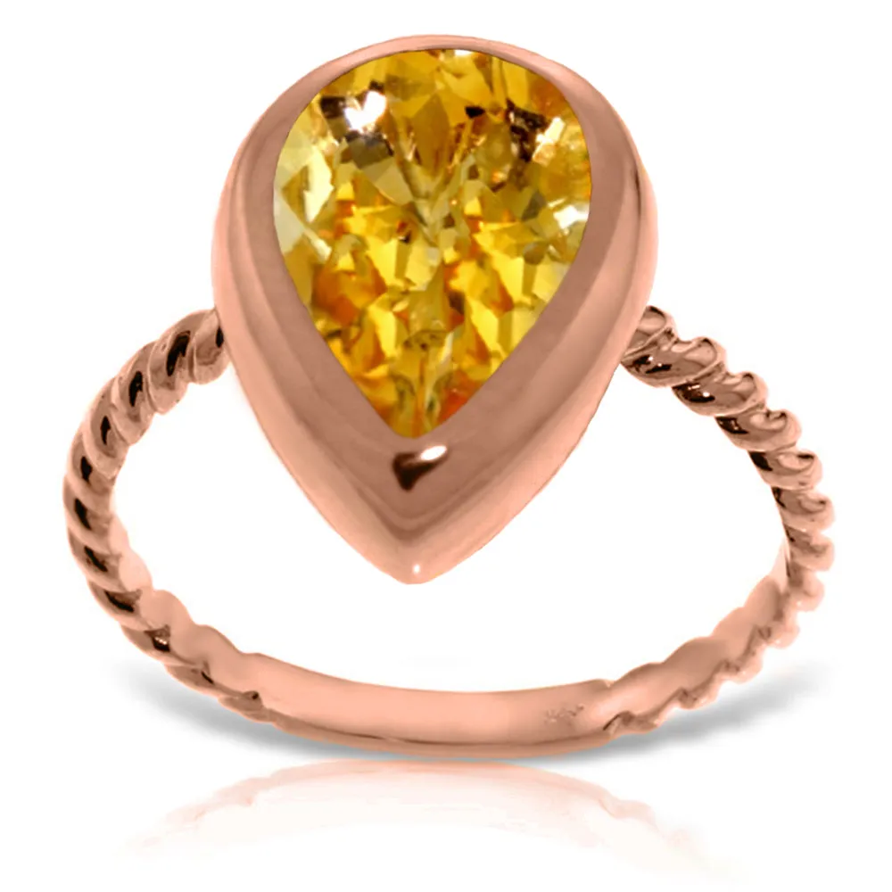 14K Solid Rose Gold Rings w/ Natural Pear Shape Citrine