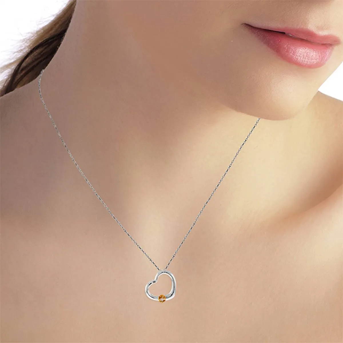 14K Solid White Gold Heart Necklace w/ Natural Citrine